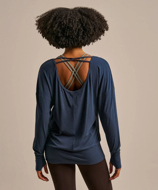 Mariner Navy Cross Strap Open Back Top