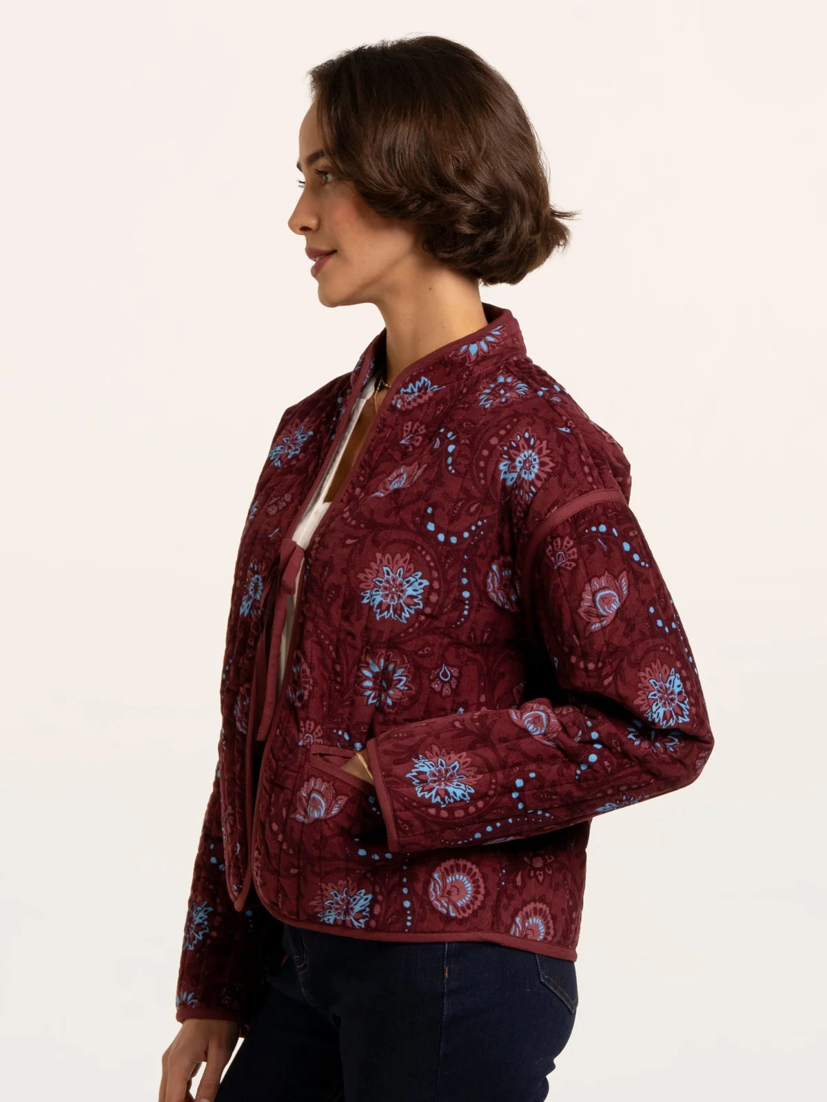 Plum Quilted Tie Front Jacket