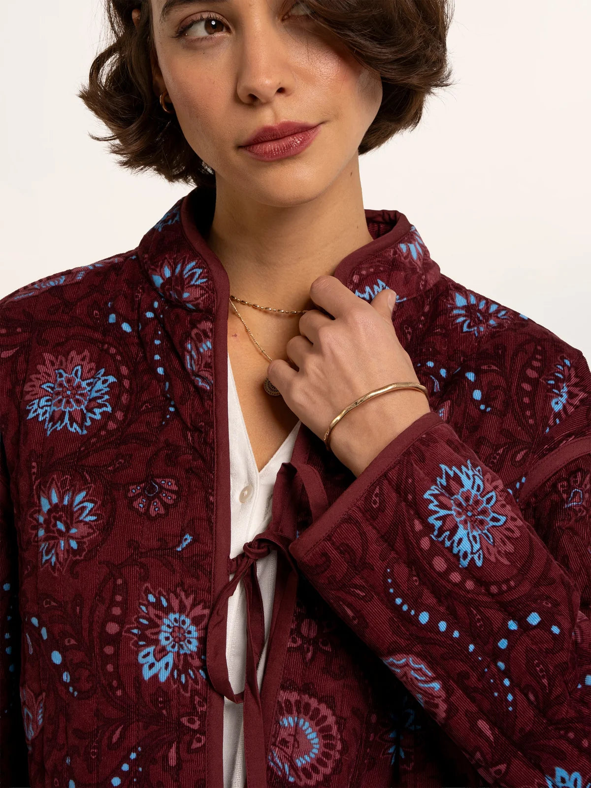 Plum Quilted Tie Front Jacket