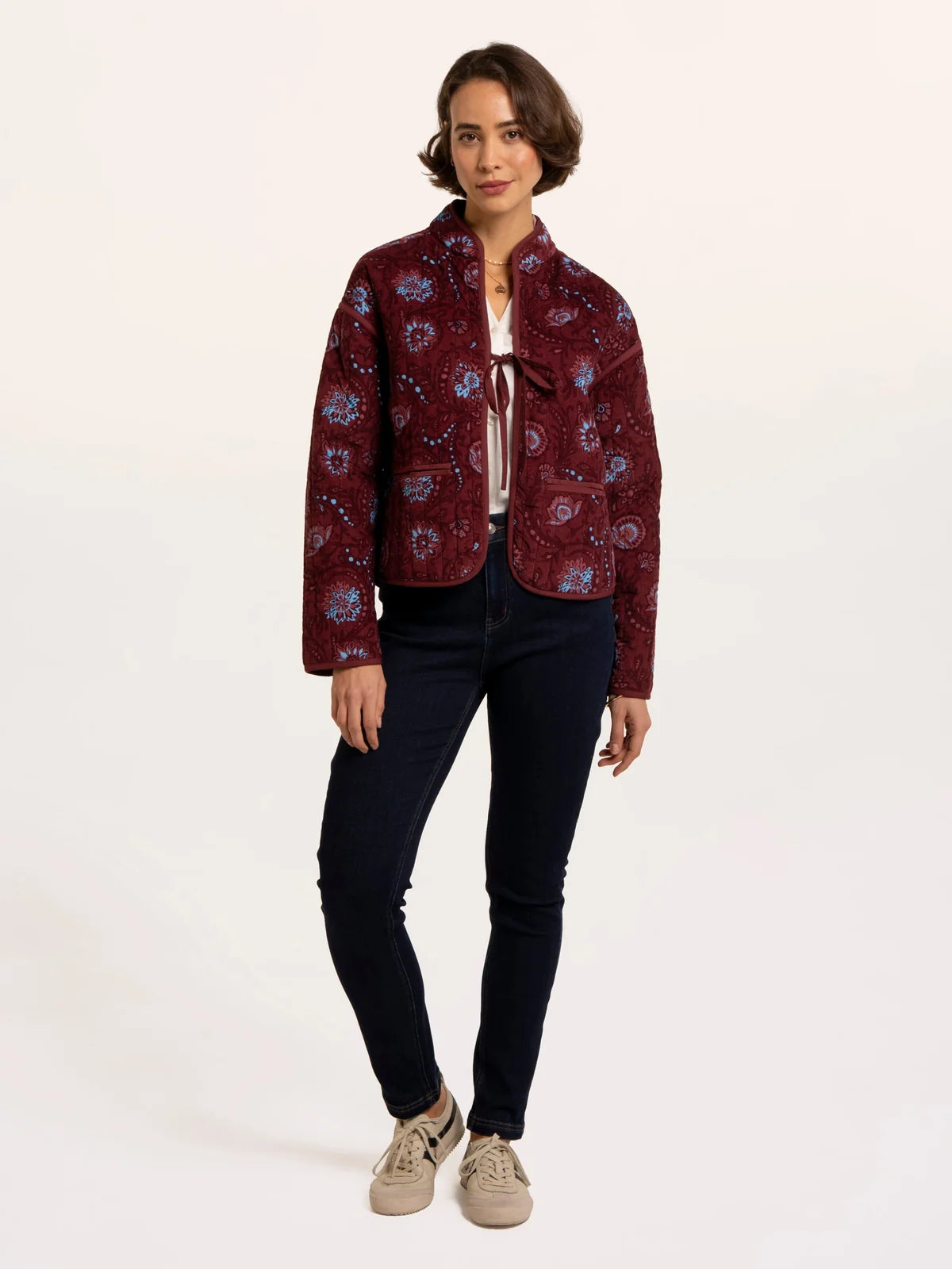 Plum Quilted Tie Front Jacket