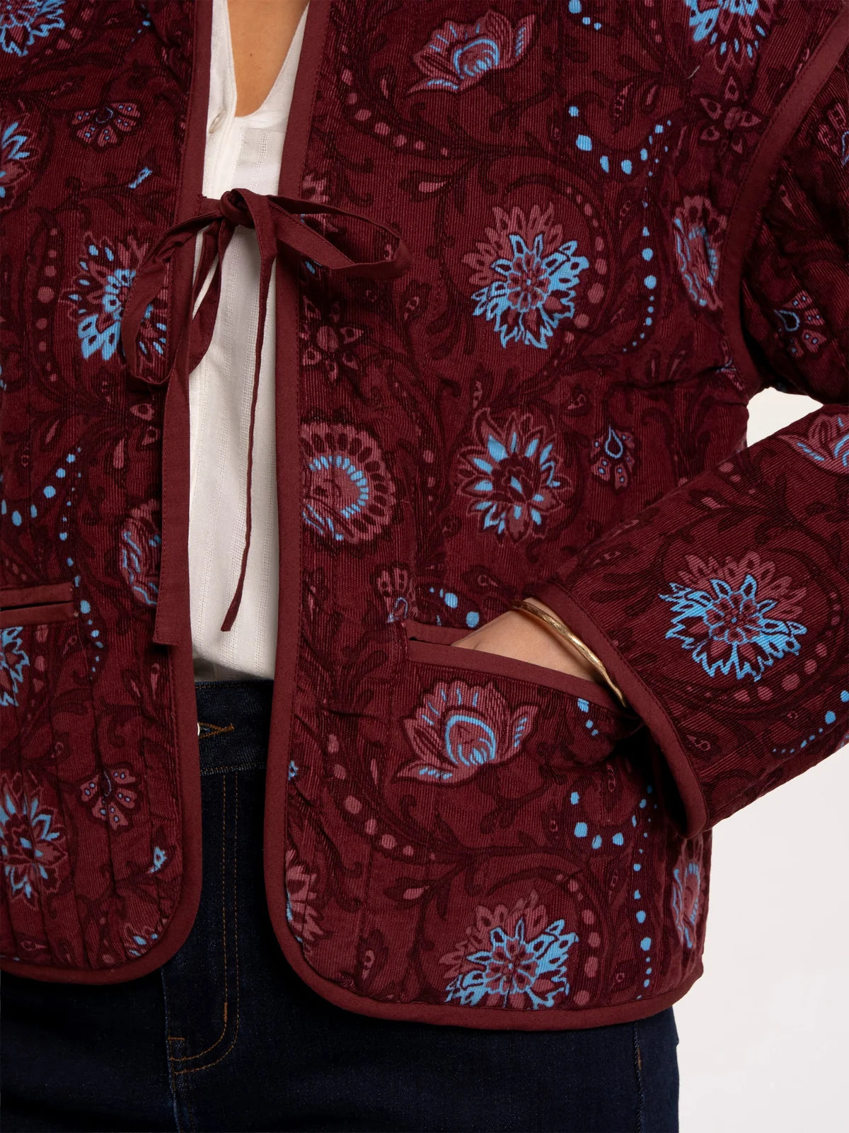 Plum Quilted Tie Front Jacket