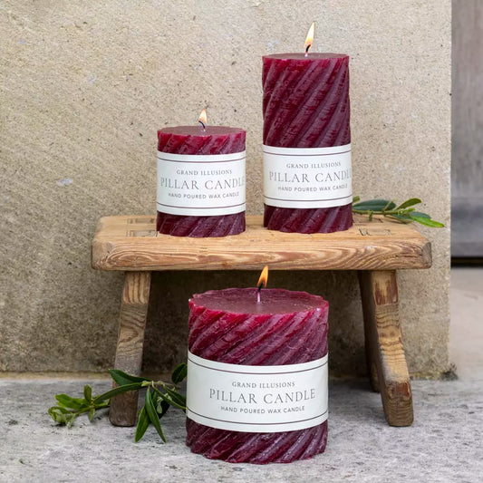 Rustic Twisted Pillar Candle, Plum