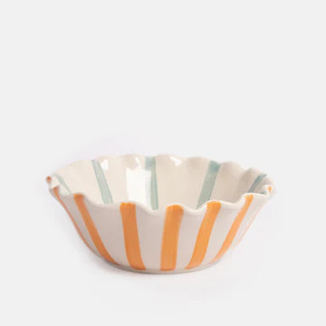 Blue & Orange Striped Scallop Edge Bowl