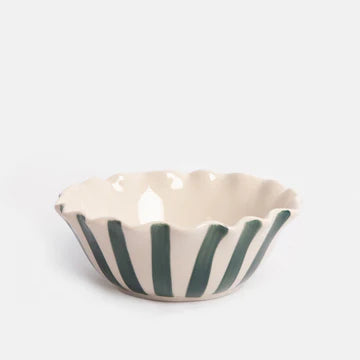 Teal Striped Scalloped Edge 'Bon Appetit' Bowl