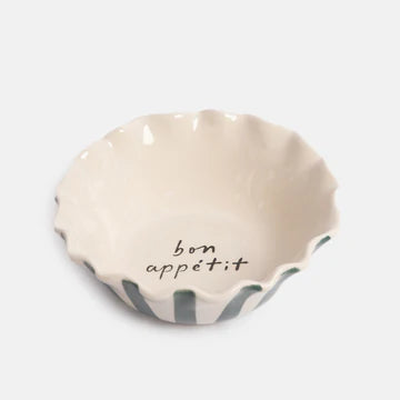 Teal Striped Scalloped Edge 'Bon Appetit' Bowl