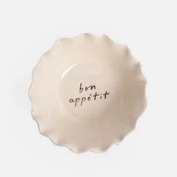 Teal Striped Scalloped Edge 'Bon Appetit' Bowl