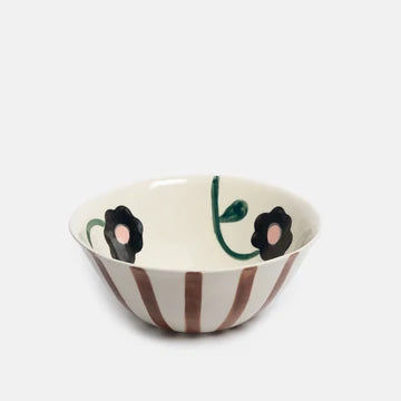 Rust Stripe & Flowers Med Bowl