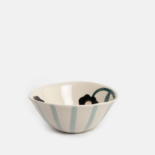 Blue Stripe & Flowers Small Bowl