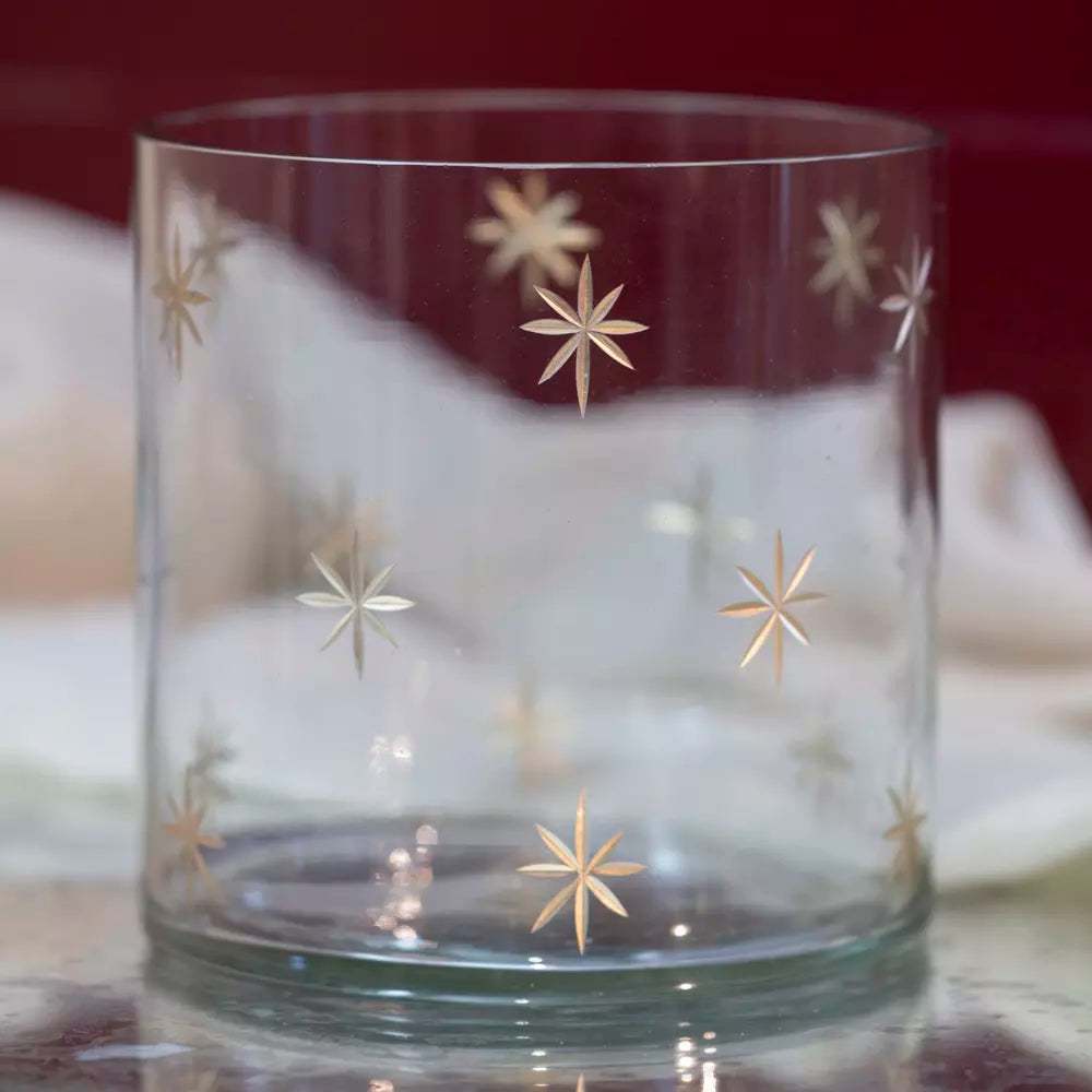 Large Gold Etched Star Votive