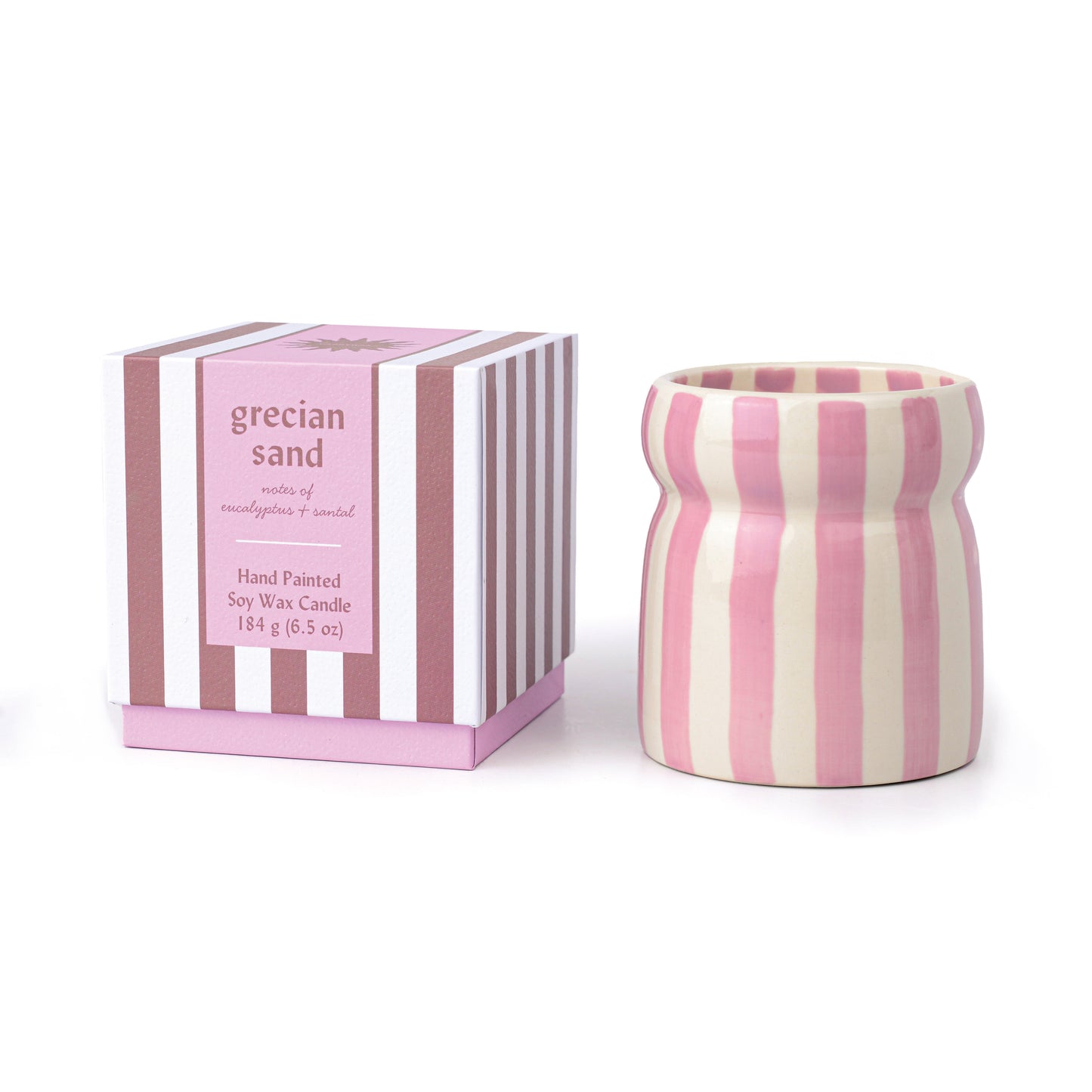Cabana Lavender Striped Ceramic Candle - Grecian Sand (Boxed)