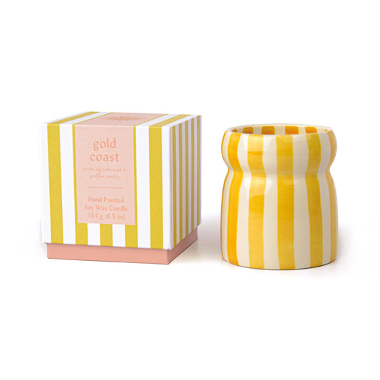 Cabana Ochre Striped Ceramic Candle - Gold Coast (Boxed)