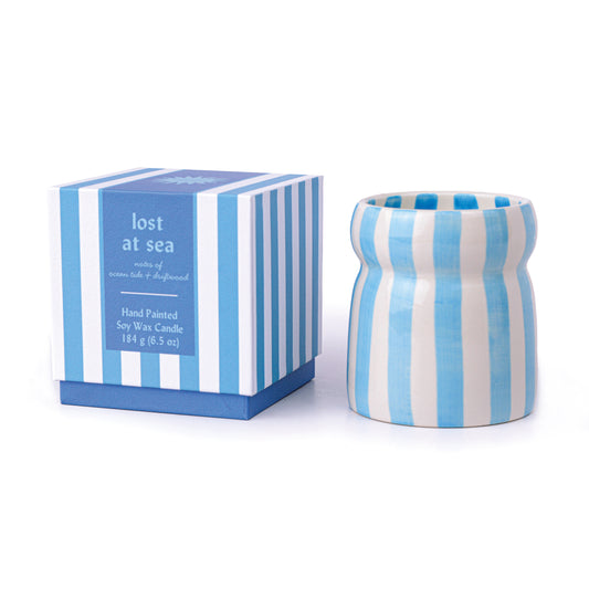 Cabana Blue Striped Ceramic Candle - Lost at Sea (Boxed)