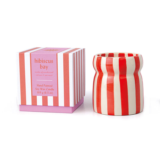 Cabana Red Striped Ceramic Candle - Hibiscus Bay (Boxed)