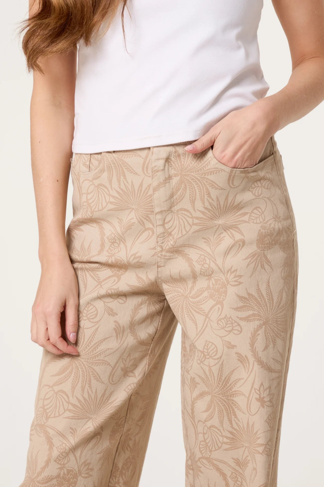 Stone, Floral Printed Wide Leg Jeans