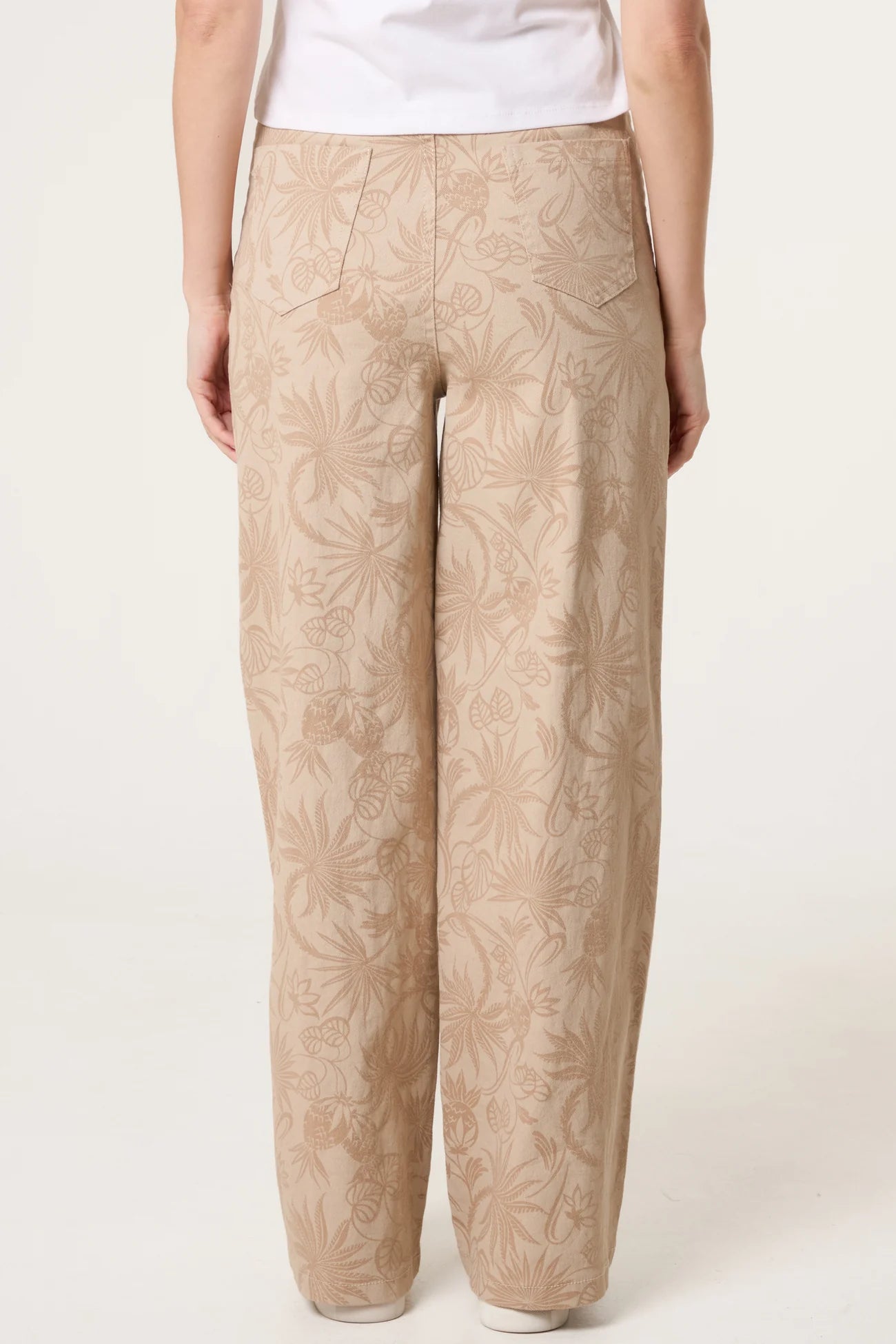 Stone, Floral Printed Wide Leg Jeans
