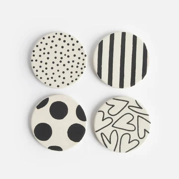 Set of 4 Stoneware Mono Patterns Coasters