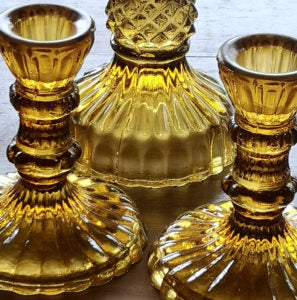 Glass Candlestick - Amber