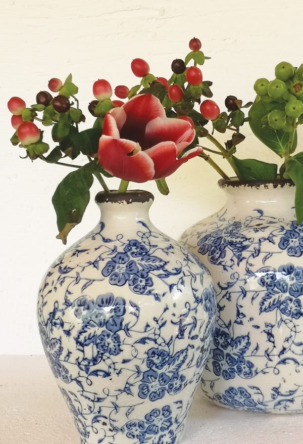 Vintage Blue Floral Stem Vase