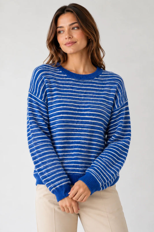 Royal Blue Wool Blend Striped Jumper