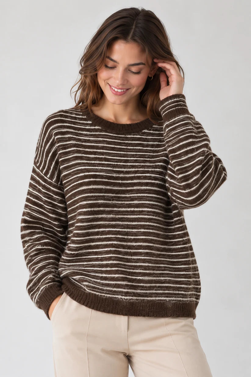 Chocolate Wool Blend Striped Jumper