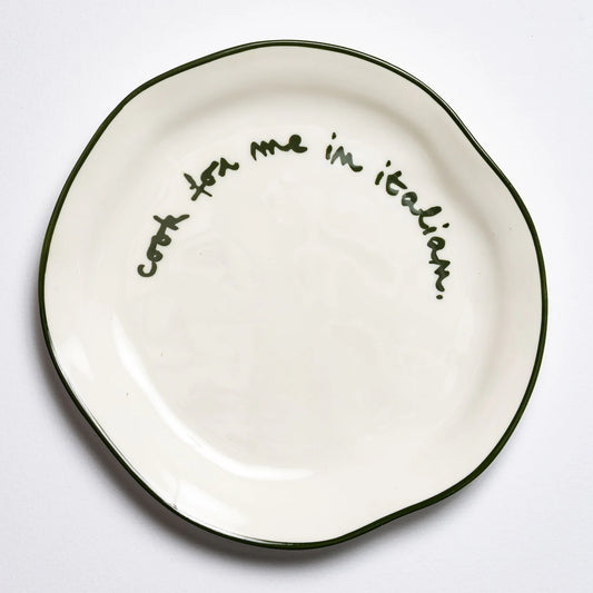 Slogan Plate, Cook for Me in Italian (Dark Green)