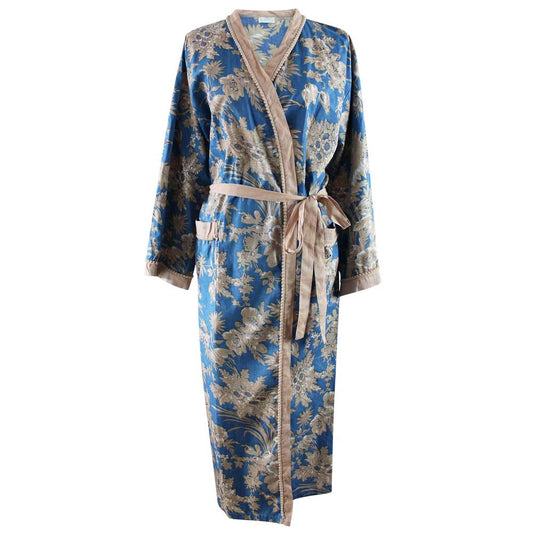 French Blue & Light Tan Print Dressing Gown