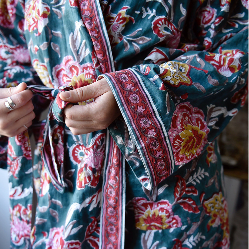 Pine Green Floral Dressing Gown
