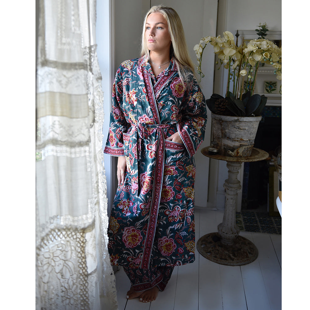 Pine Green Floral Dressing Gown