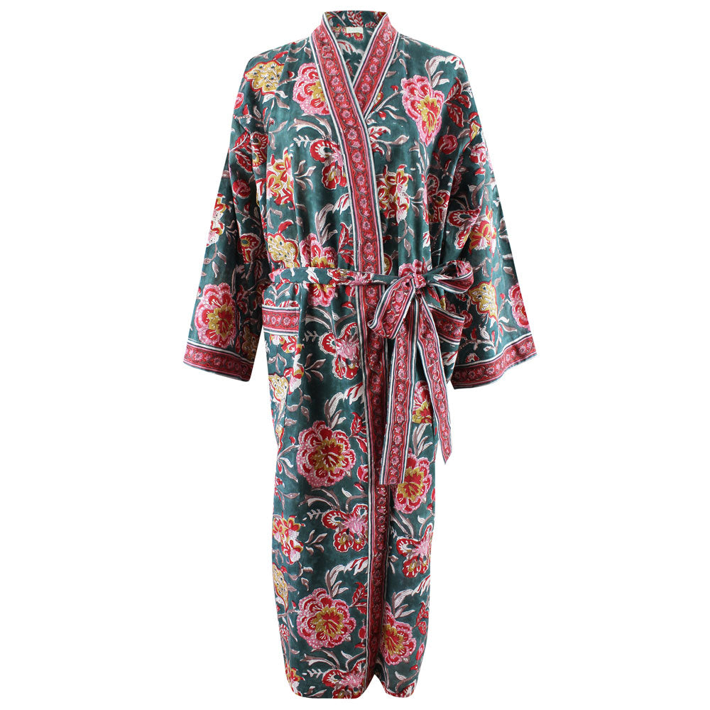 Pine Green Floral Dressing Gown