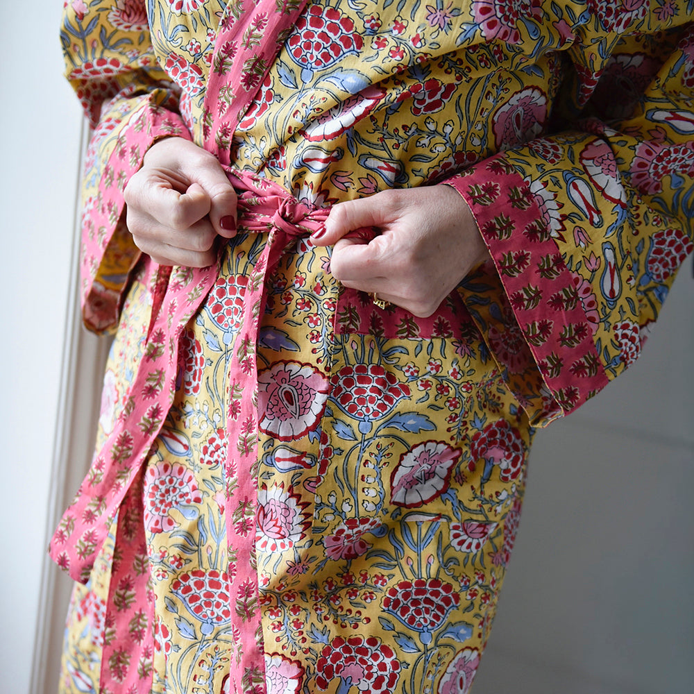Yellow & Pink Carnation Dressing Gown
