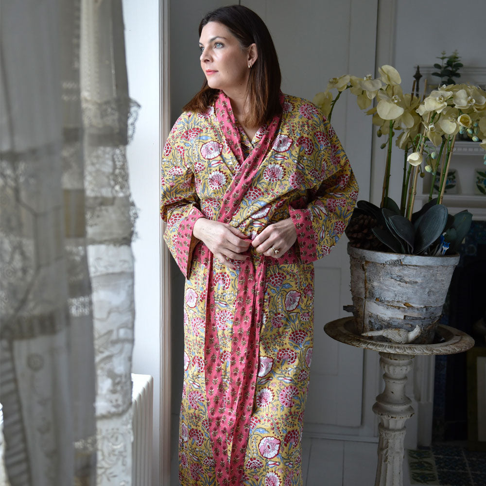 Yellow & Pink Carnation Dressing Gown