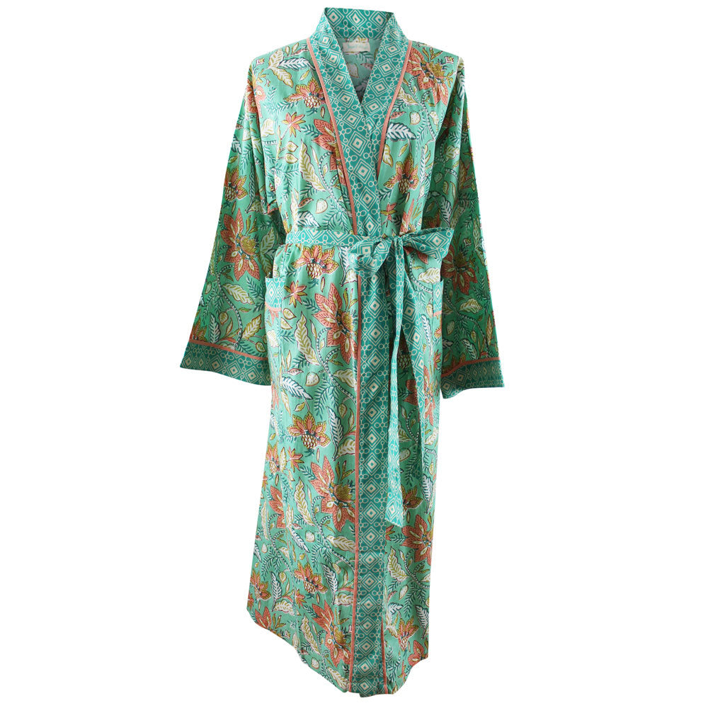 Turquoise, Pink & Olive Floral Dressing Gown