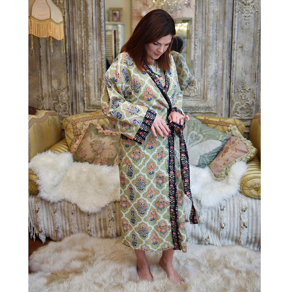 Green Floral Trellis Print Dressing Gown