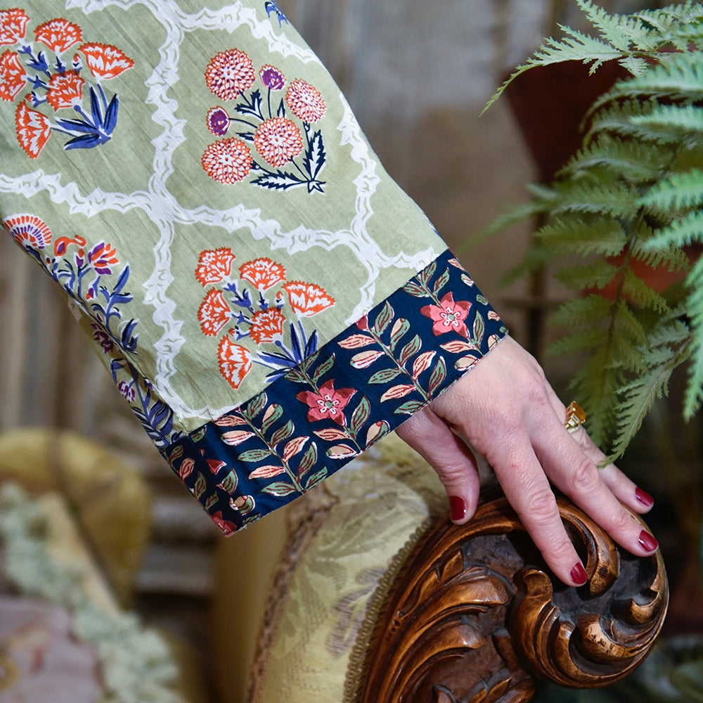 Green Floral Trellis Print Dressing Gown