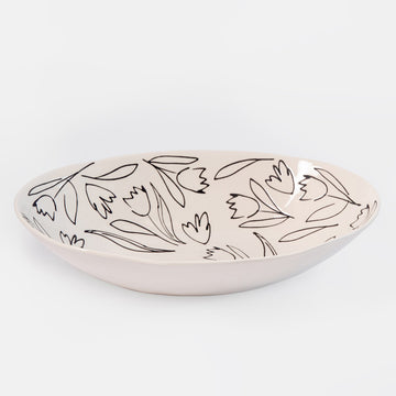 Outline Flowers Oval Serving Dish