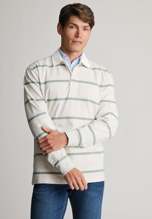 Eweden Ecru & Sage Stripe Rugby Shirt