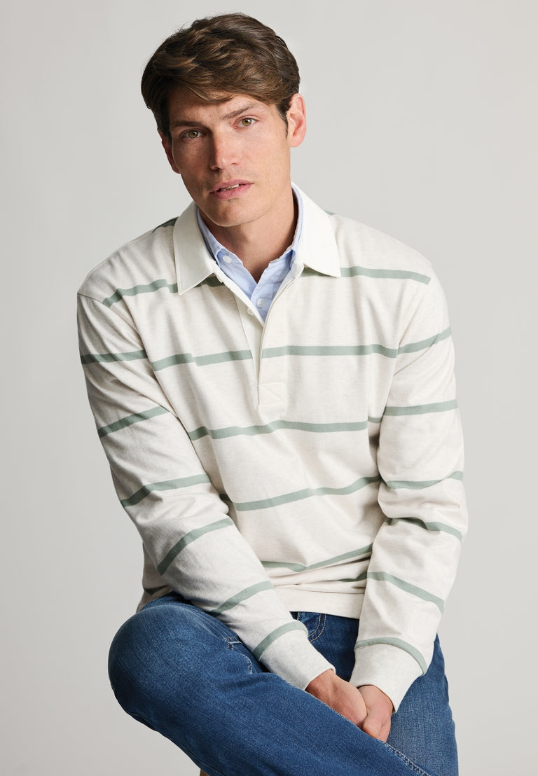 Eweden Ecru & Sage Stripe Rugby Shirt