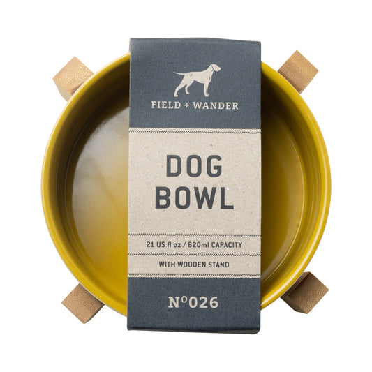 Dog Bowl with Wooden Stand - Whine & Dine - Yellow