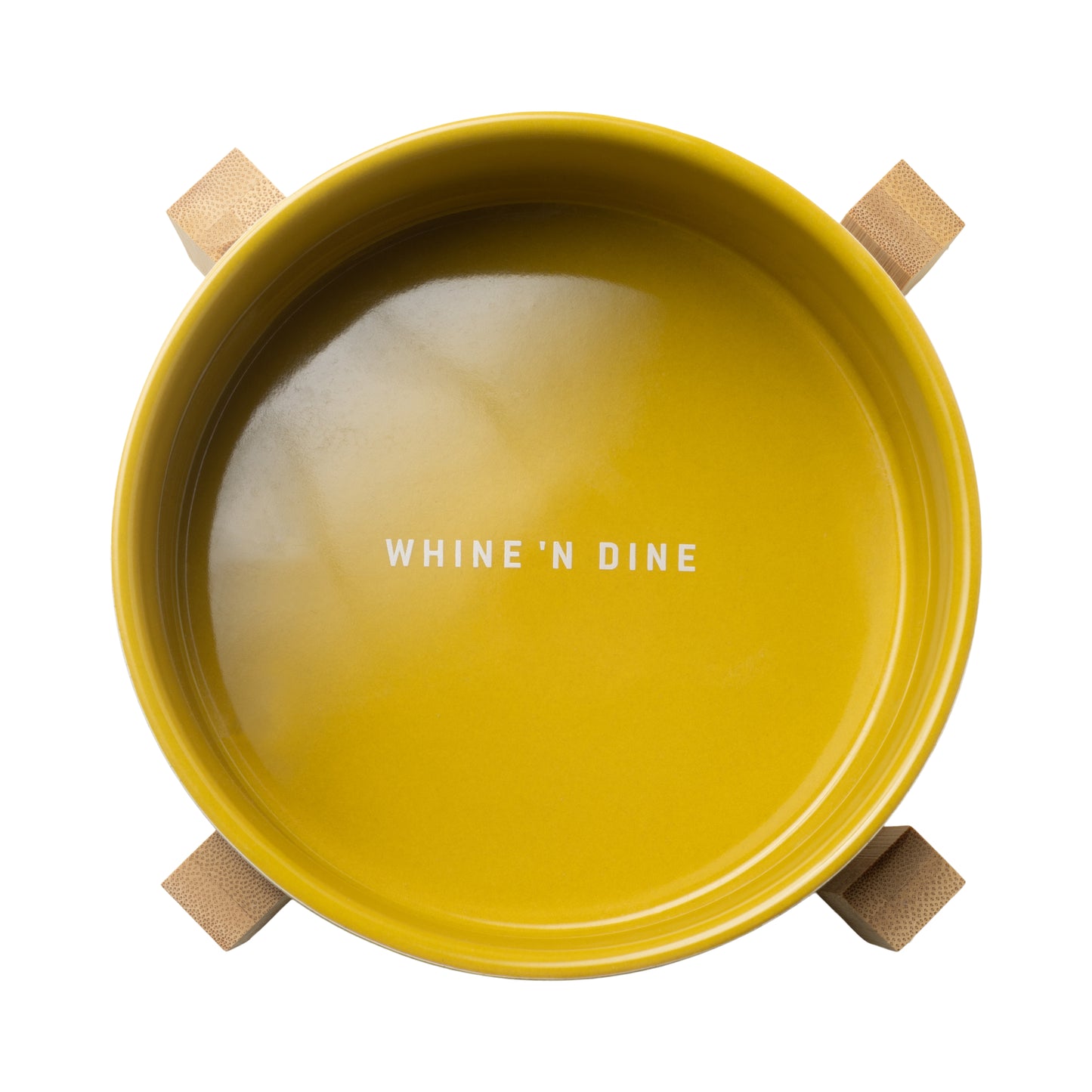 Dog Bowl with Wooden Stand - Whine & Dine - Yellow