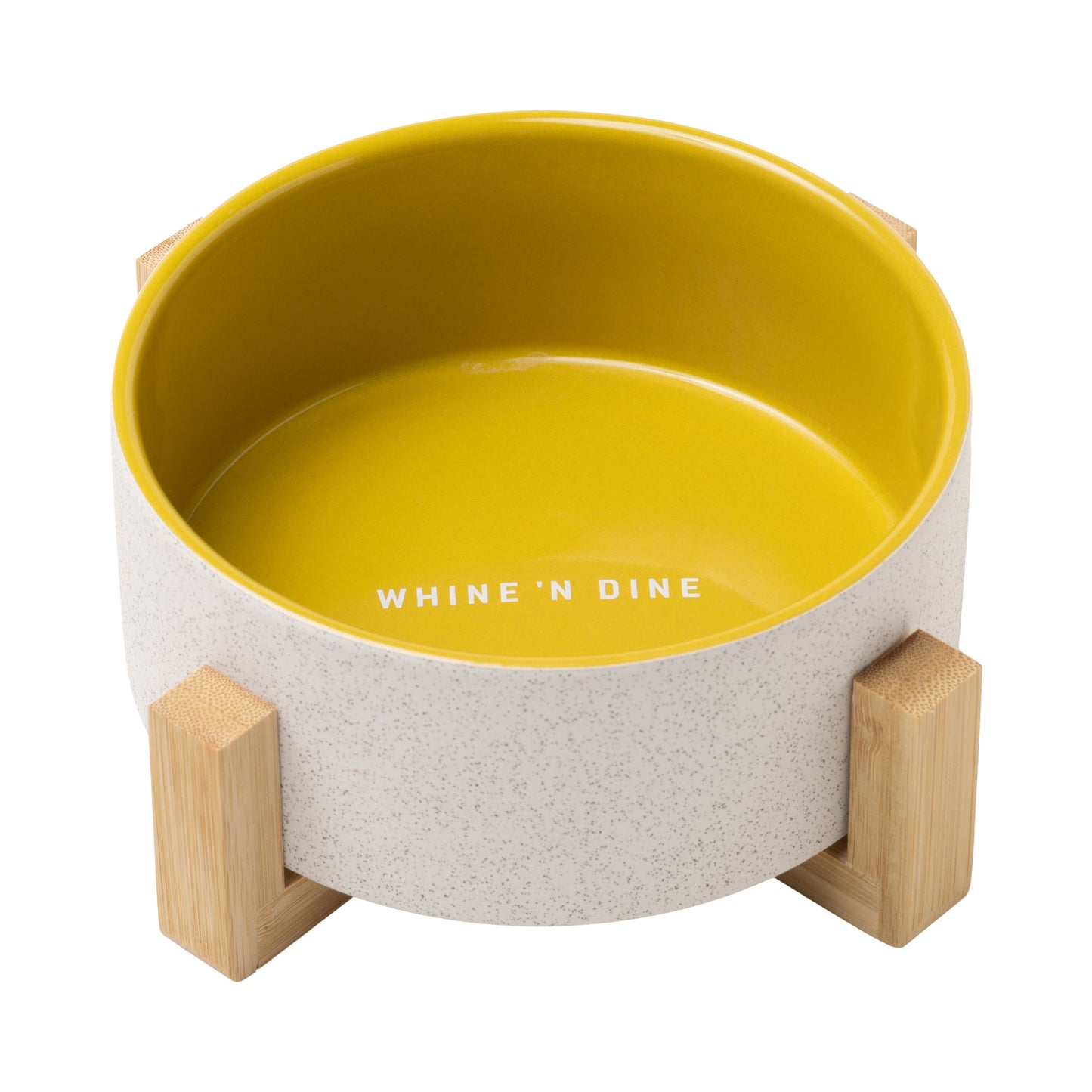 Dog Bowl with Wooden Stand - Whine & Dine - Yellow