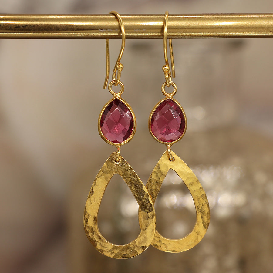 0024 -  Gold Plated Glass Teardrop Earrings