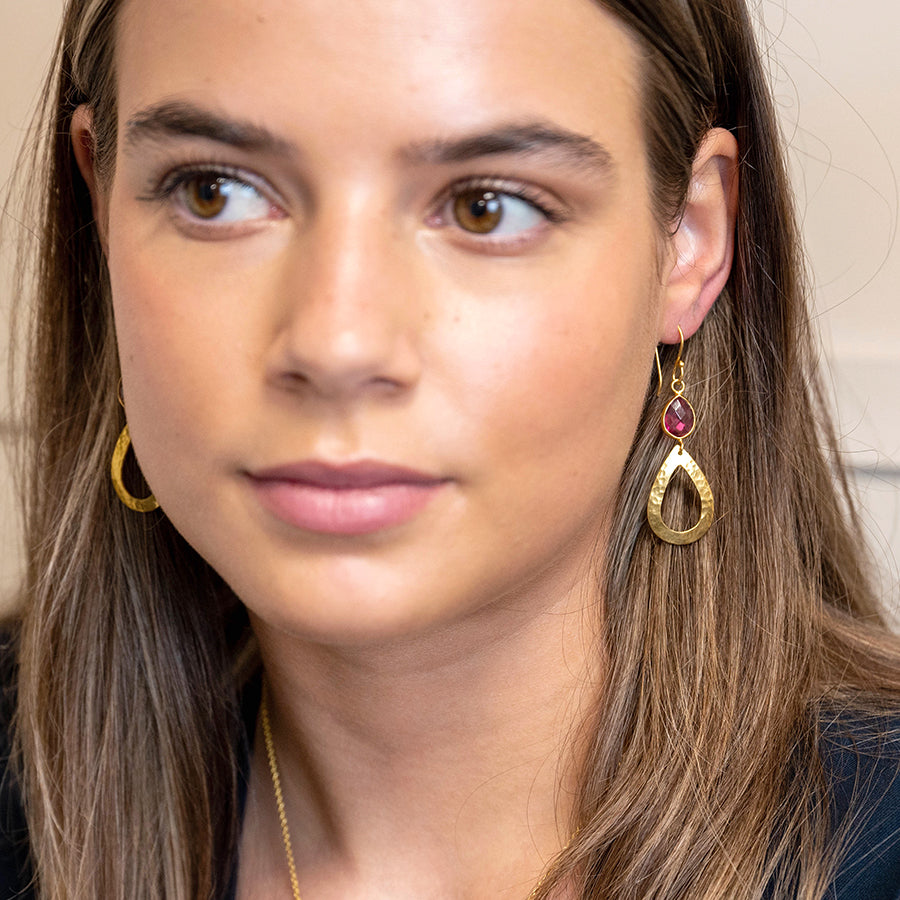 0024 -  Gold Plated Glass Teardrop Earrings