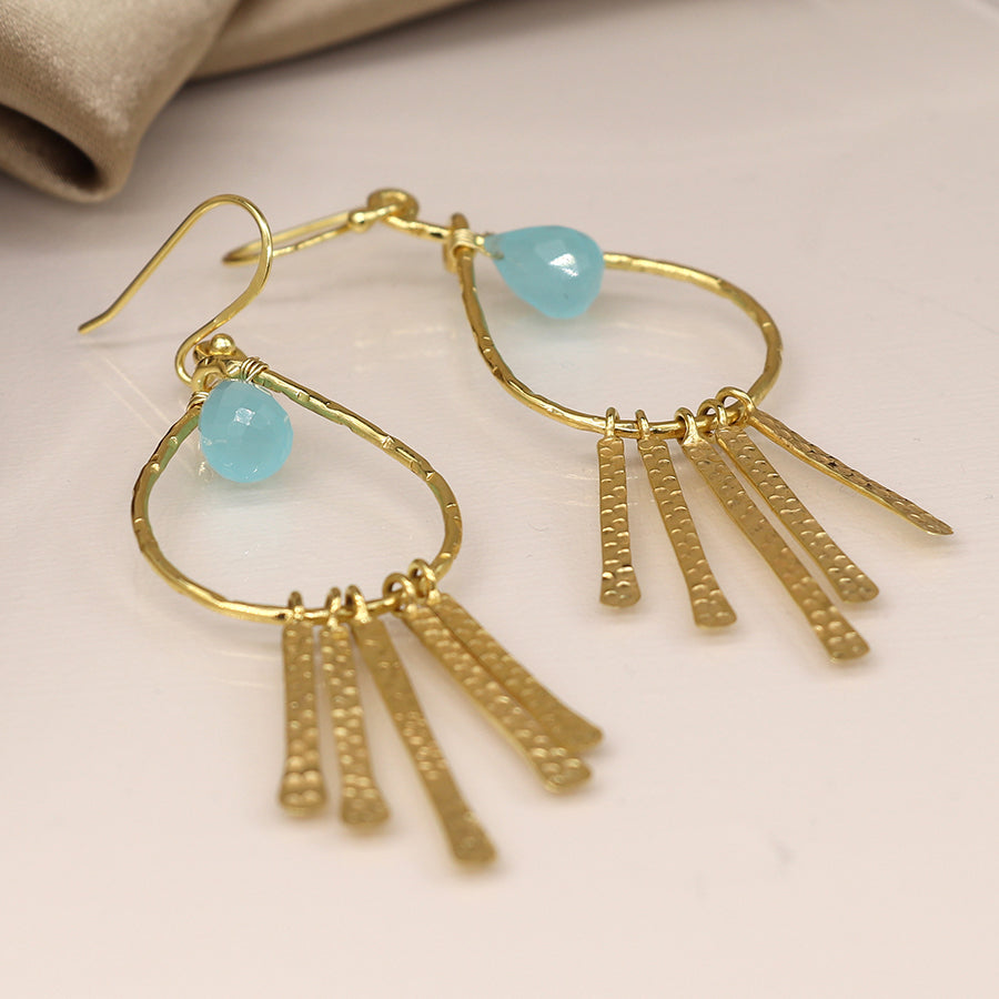 0045 - Gold Plated Aqua Chalcedony Earrings