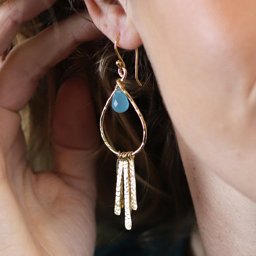 0045 - Gold Plated Aqua Chalcedony Earrings