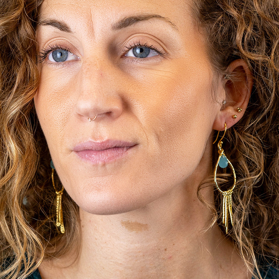 0045 - Gold Plated Aqua Chalcedony Earrings