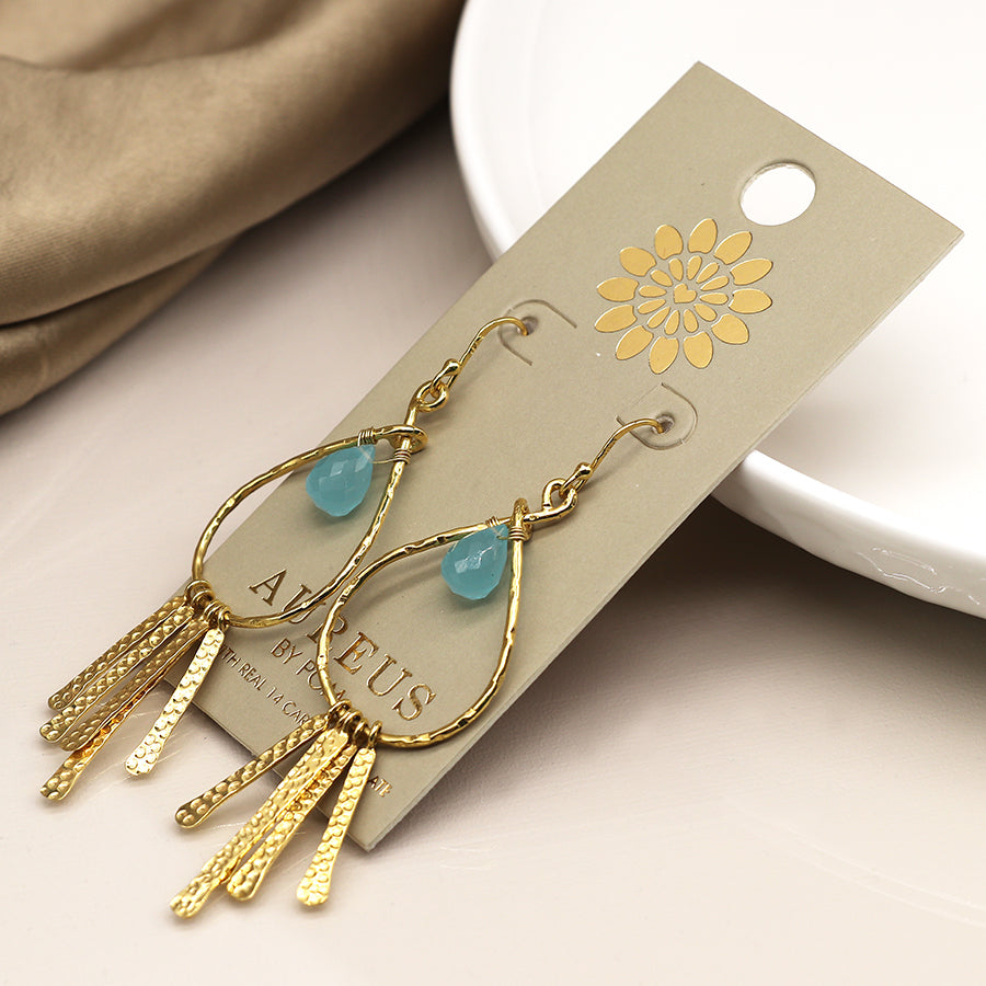 0045 - Gold Plated Aqua Chalcedony Earrings