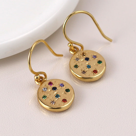 0065 - Luxury Gold Plated Rainbow Disc Earrings