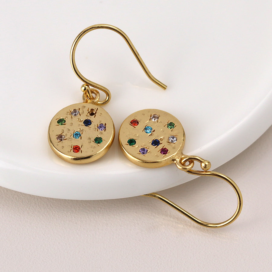 0065 - Luxury Gold Plated Rainbow Disc Earrings