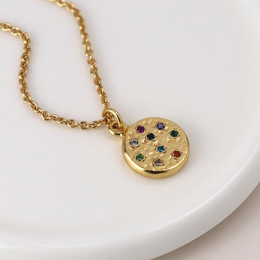 0072 - Luxury Small Gold Plated Rainbow Disc Necklace