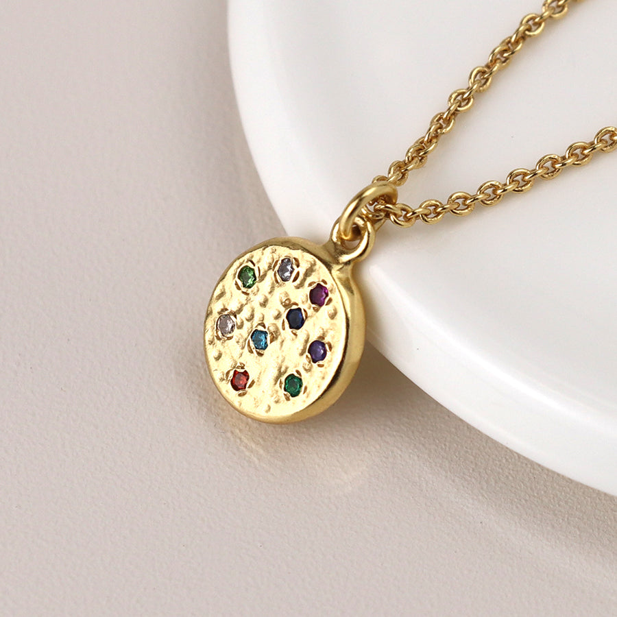 0072 - Luxury Small Gold Plated Rainbow Disc Necklace